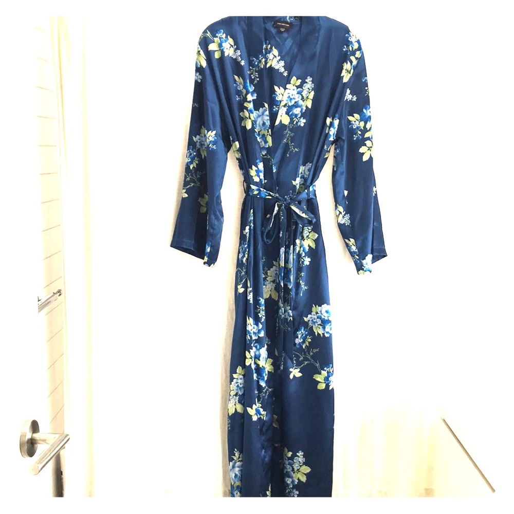 Jones New York Blue Floral Print Belted Robe S/M